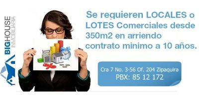 
Se requiere local o lote desde 350 m2 comercial en arriendo para grandes superficies con contrato minimo a 10 años,

 

Se busca local comercial desde 350m2

se busca lote comercial desde 350m2

