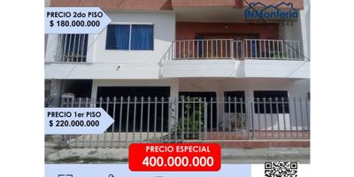 VENTA DE CASA DE DOS PISOS BIFAMILIAR EN VILLA JARDIN MONTERIA 

La  vivienda cuenta con las siguiente comodidades:

Piso 1: 


 Sala amplia con cámara de aire
 Baño social
 Cocina amplia
  3 habitaciones amplias 2 con closed
 Patio con  zona de labores
 Garaje
 Terraza.


piso 2: 


 Balcón
 Sala comedor
 Cocina integral 
  3 habitaciones
  2 baños.
 Zona para labores


La casa se puede vender completa o individual como el cliente lo dese.

 

INMONTERIA ASESORÍAS INMOBILIARIAS DE COLOMBIA
✅ Si desea recibir información adicional o visitar personalmente esta propiedad puede agendar una visita a las siguientes líneas de atención:
* Línea WhatsApp de ventas ? 3205548556 
* Línea WhatsApp de arriendos ? 3233444404

✅ Para ofrecer su inmueble con nosotros puede contactar a las líneas de atención o escribir al siguiente correo electrónico
? inmonteria.inmobiliaria@gmail.com
? www.inmonteriainmobiliaria.com.co ?

? Síguenos en INSTAGRAM y FACEBOOK @inmonteria
https://www.instagram.com/inmonteria/
