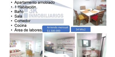 Aparta estudio amoblado en arriendo o venta Cuenta con 1 habitación, 1 baño ,sala comedor, cocina, área de labores , Tiene un área de 54 Mts2