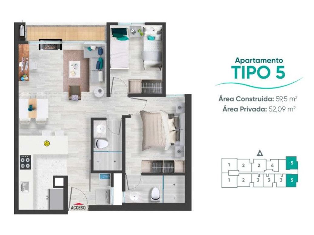 Apartamento de 2 alcobas en venta en Santa Teresa, Bogotá, 60 m² · foto 12 de 20