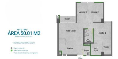 Se vende Apartamento en proyecto ubicado en María Auxiliadora, Sabaneta (Ant), con entrega aproximada para Noviembre de 2025.
Área de 50.01 m², se entrega en obra negra, con espacio para tres alcobas, dos baños, sala-comedor, balcón, cocina y zona de ropas.Con parqueadero cubierto 
Este apartamento cuenta con una hermosa vista al sur, rodeada de una reserva natural, brindando un entorno tranquilo y exclusivo. 
La unidad ofrecerá lobby, gimnasio, co-working, juegos infantiles, cancha deportiva y salón social, ideales para disfrutar en familia. Además, su ubicación estratégica permitirá fácil acceso a transporte público, colegios, universidades, supermercados y centros comerciales.
¡No dejes pasar esta oportunidad! Contáctanos al 3012021300 para más información y programar una visita.