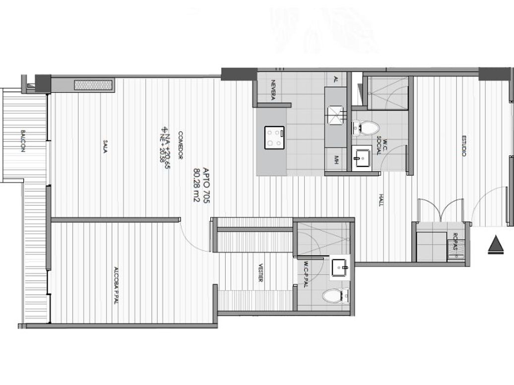 Apartamento de 1 alcoba en venta en La Carolina, Bogotá, 80 m² · foto 3 de 20