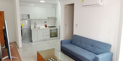 Apartaestudio amoblado de 52 m2, consta de  sala comedor, cocina integral, zona de labores, una alcoba con closet, baño, parqueadero, excelente ubicacion en zona residencial y comercial, edificio con ascensor.