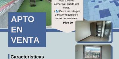 Apartamento en venta de 51mts2. Cuenta con 2 habitaciones, 2 baños, sala, comedor, cocina, balcón. Zona común: Piscina, gimnasio, salón social, turco, juegos infantiles, zona mascotas, placa deportiva.  Ubicación cerca de estación níquia y puerta del norte.