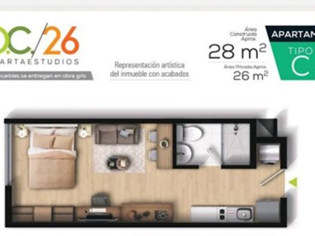 Apartaestudio en venta en Modelia, Bogotá, 28 m² · foto 15 de 16