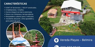 ?? Hermosa Casa Finca en Alquiler – Vereda Playas, Belmira

? Canon mensual: $1.500.000
?️ Con opción de venta

? Área total: 6.947 m² aprox.
? Área construida: 130 m² aprox.

✨ Vive la tranquilidad del campo en un entorno natural único:
✅ 4 habitaciones (2 con clóset)
✅ 2 baños
✅ Cocina integral con barra americana
✅ Amplia zona verde para cultivo
✅ Kiosco con chimenea y terraza techada
✅ Zona de estar al aire libre con mesitas y horno eléctrico
✅ Parqueadero cubierto para 2 vehículos
✅ Corredores con chambrana alrededor de la casa
✅ Jardín con fuente y portón de seguridad

? Ubicada a solo 3 minutos de la vía principal, con una vista panorámica espectacular, rodeada de montañas y con un río cercano.
Cercana a colegios, capillas y restaurantes — ideal para disfrutar en familia o desarrollar proyectos rurales.

? Continente Inmobiliario
? Tú lo sueñas, nosotros lo encontramos.
