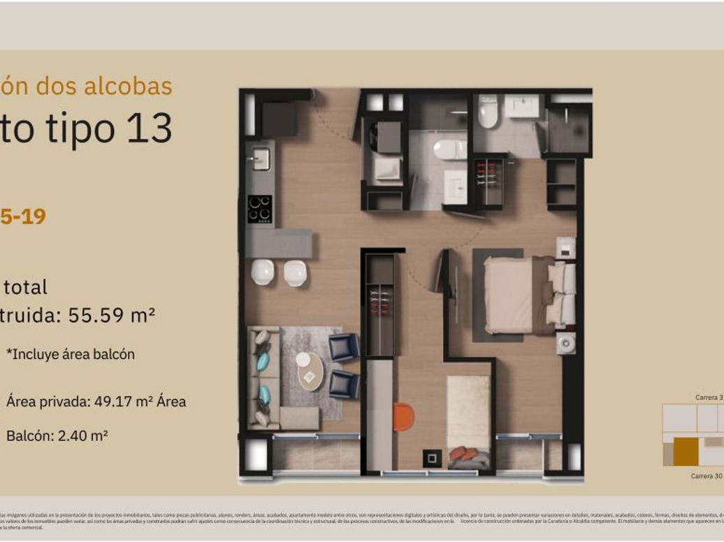 Apartamento de 2 alcobas en venta en Gran América, Bogotá, 55 m² · foto 7 de 10