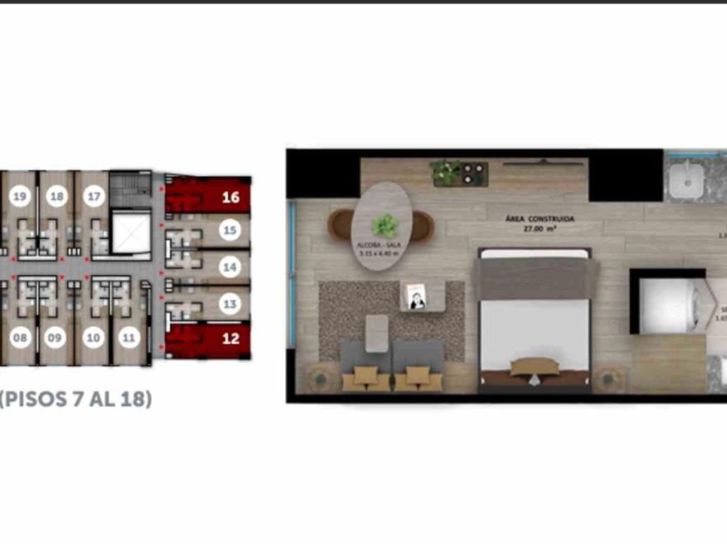 Apartamento de 1 alcoba en venta en Andes Norte, Bogotá, 26 m² · foto 16 de 16