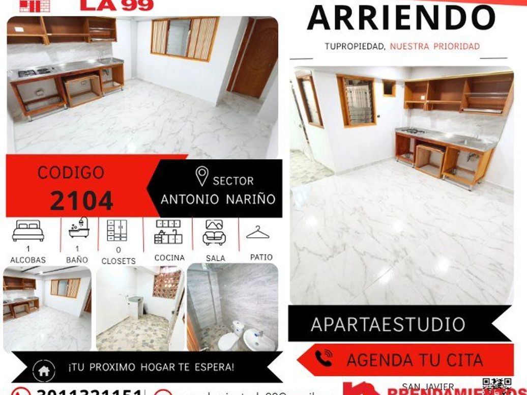 Apartaestudio en Arriendo con el Código 2104 en arriendo en Antonio Nariño