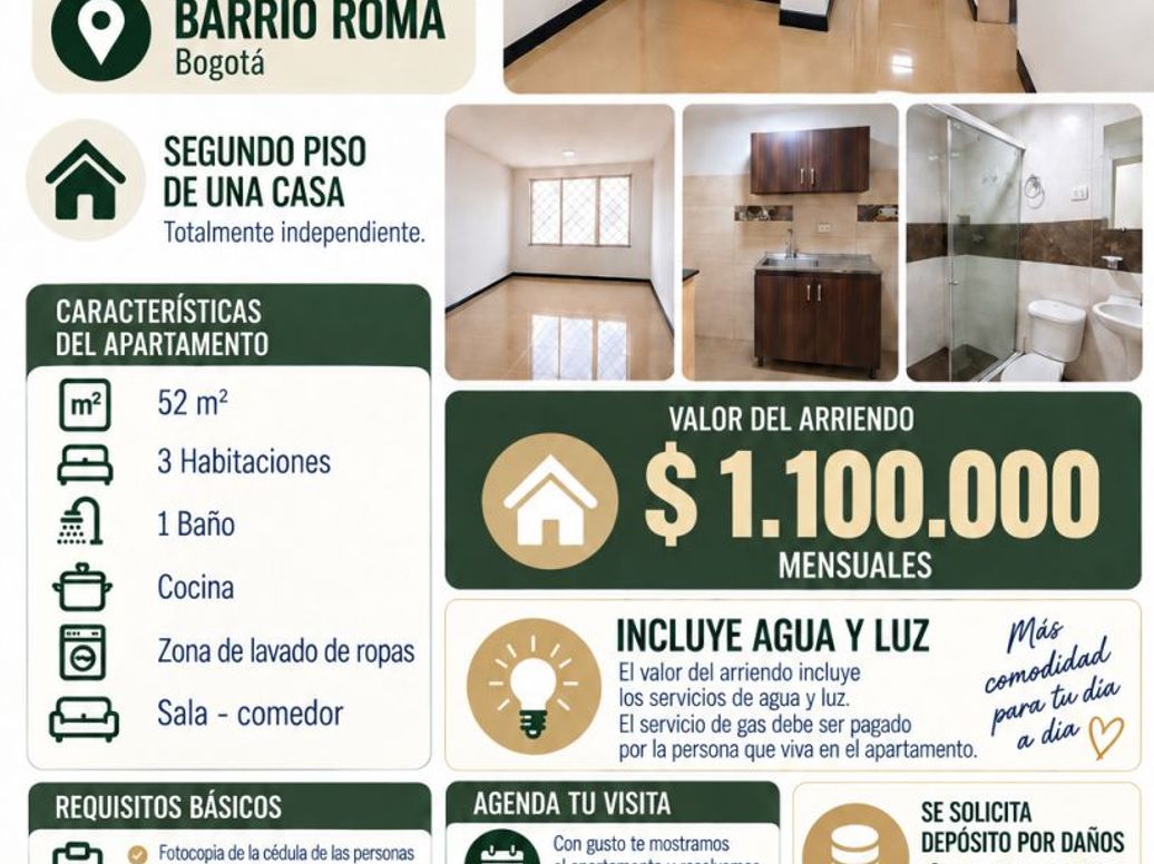Apartamento de 3 alcobas en arriendo en Bertha Hernandez De Ospina Et. Iii, Bogotá, 52 m² · foto 2 de 10