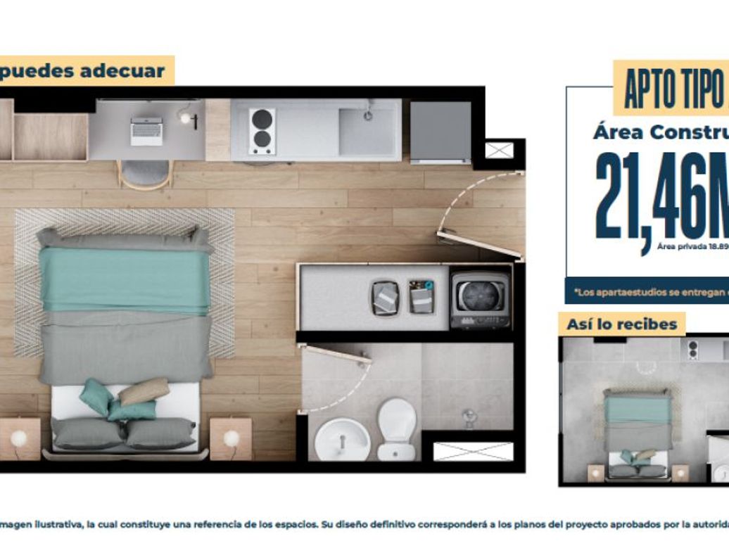 Apartaestudio en arriendo en Caobos Salazar, Bogotá, 21 m² · foto 2 de 5
