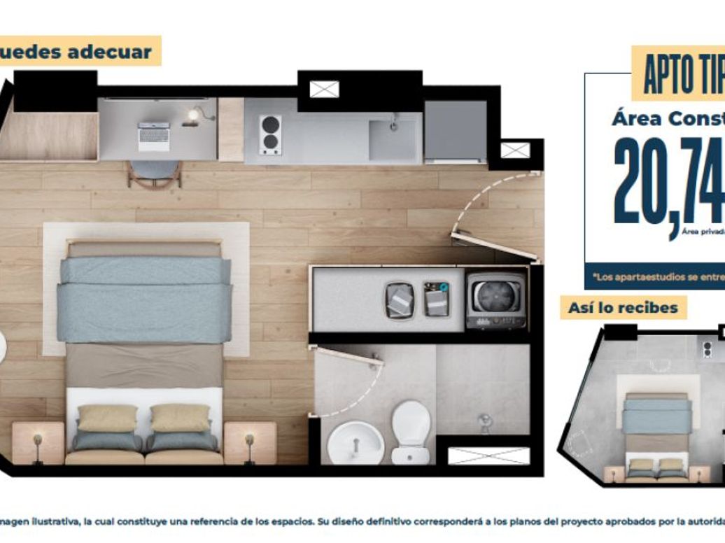 Apartaestudio en arriendo en Caobos Salazar, Bogotá, 22 m² · foto 2 de 5
